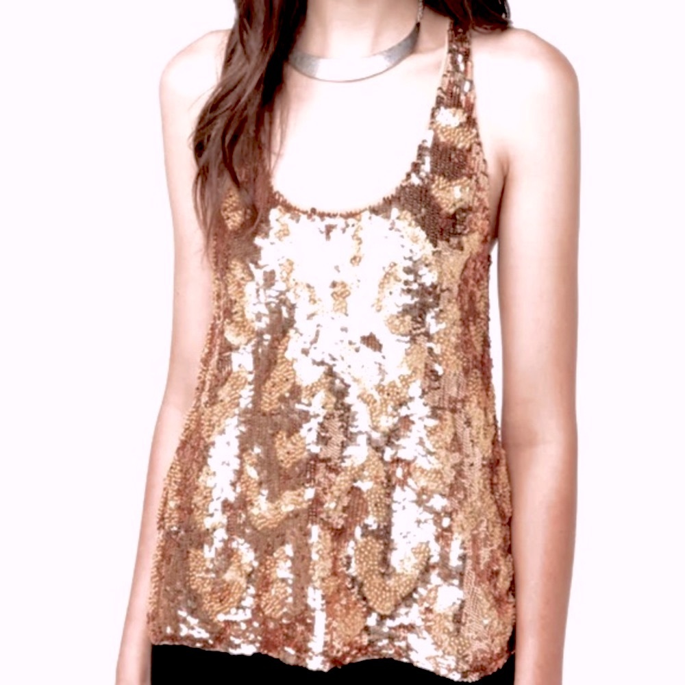 Urban Outfitters Dallin Chase Champagne Sequin Racerback Tank